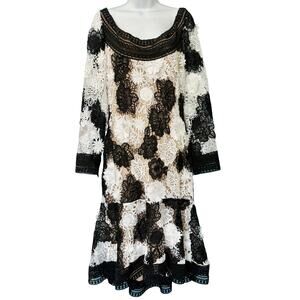 Naeem Khan Black White Nude Floral Lace Long Sleeve Mermaid Dress sz 10 NEW Tags